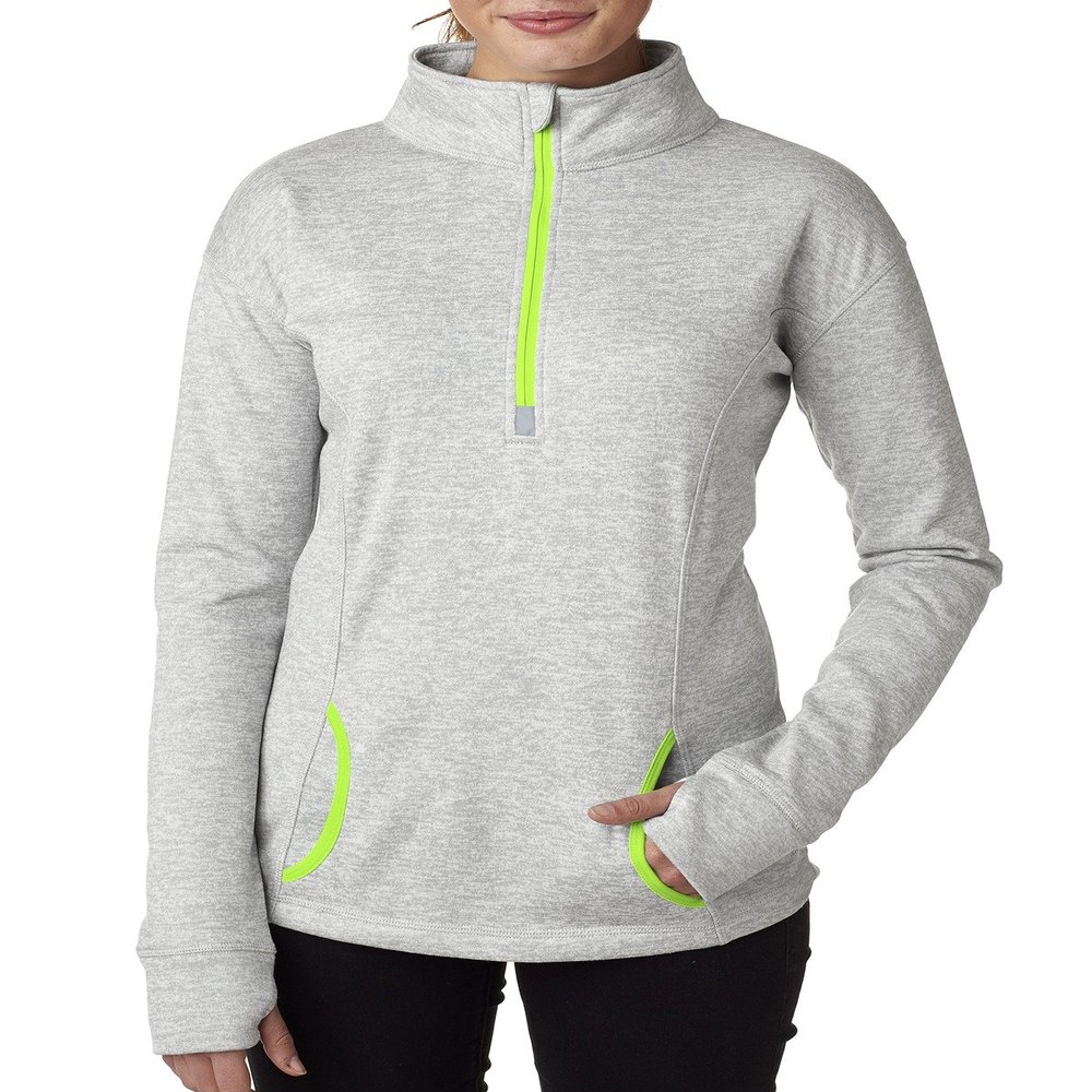 J America Ladies' Cosmic Fleece Quarter-Zip 3XL IC GRY FL/ NE GN