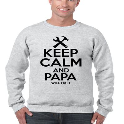 ALLNTRENDS Men's Sweatshirt Keep Calm and Papa Will Fix It Papa Gift Idea Top (L, Ash)