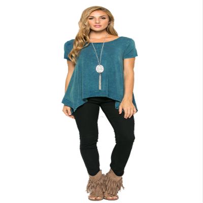 JM Clothing Women's Mineral Washed Short Sleeeve Contrast Top