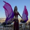 Winged Sirenny 59" (150 cm) Pairs Spinning Worship Praise Fan Pois, Adjustable Colorful Belly Dance Silk Fan Veil (Black-purple-pink) view 3