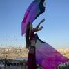 Winged Sirenny 59" (150 cm) Pairs Spinning Worship Praise Fan Pois, Adjustable Colorful Belly Dance Silk Fan Veil (Black-purple-pink) view 4