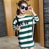 FTSUCQ Girls Letter Striped Pullover Sports Long Shirt (120CM, Green Stripe) view 3