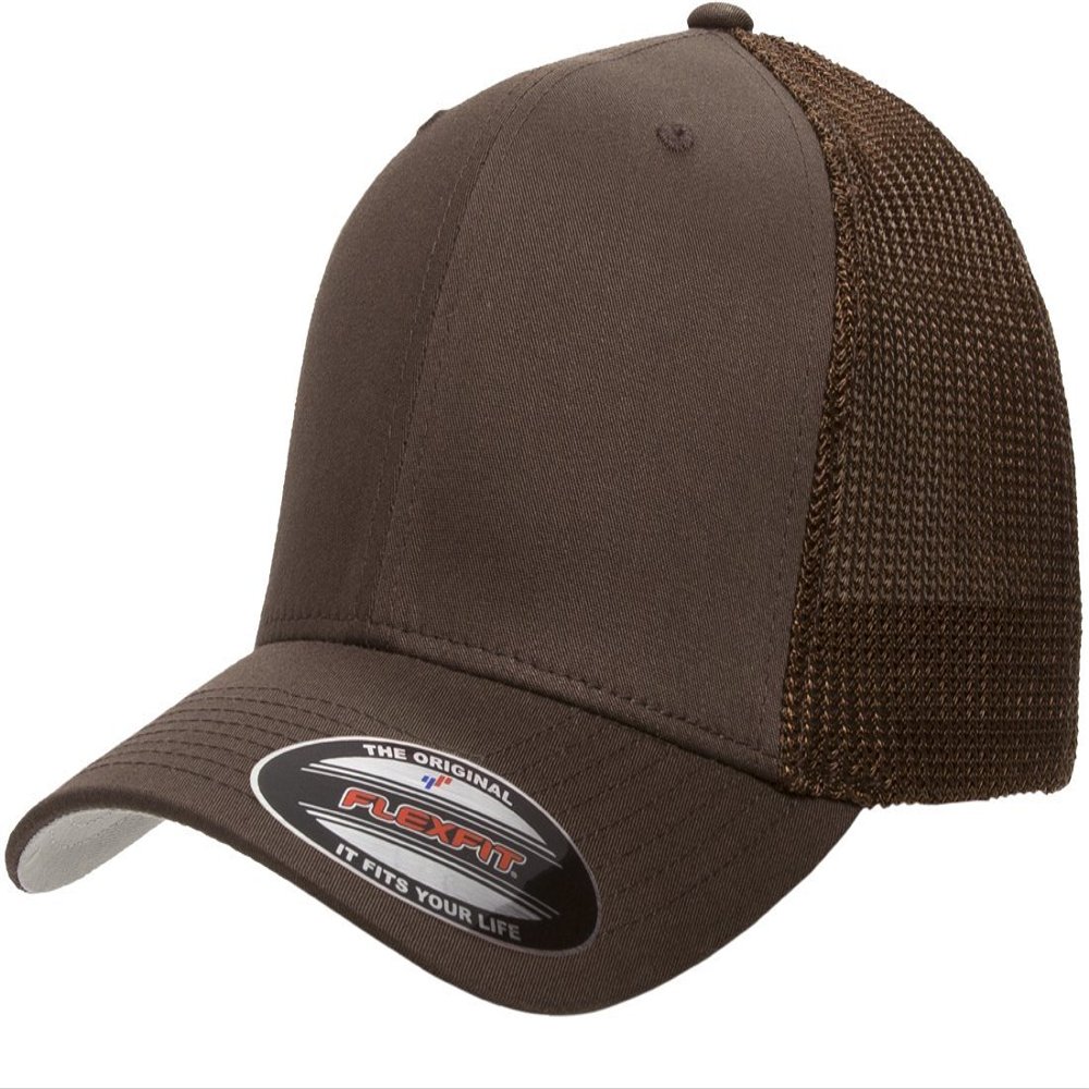 6511 Flexfit Mesh Cotton Twill Trucker Cap (Brown)