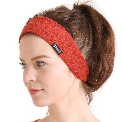 CHARM Sports Running Headband Sweatband - Towel Hairband Moisture Wicking Bandana Red