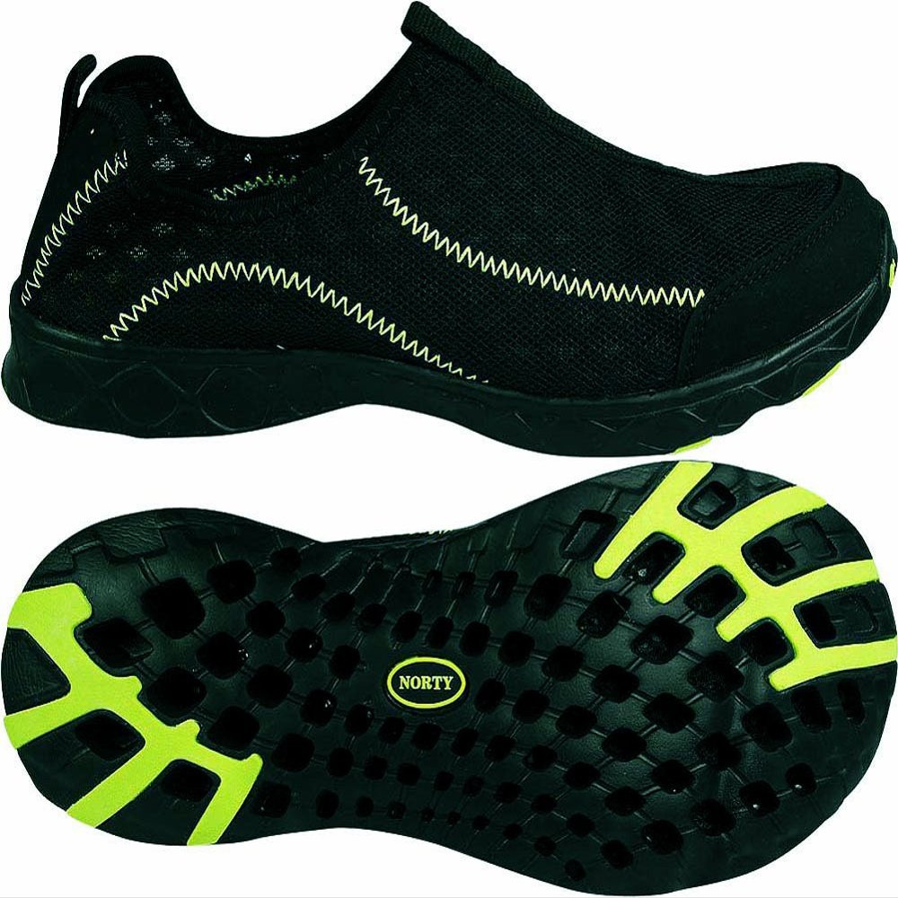 NORTY - Mens Breathable Mesh Slip-On Water Drainage Hole Shoes for Healthy Feet, Black, Lime 39688-7D(M) US