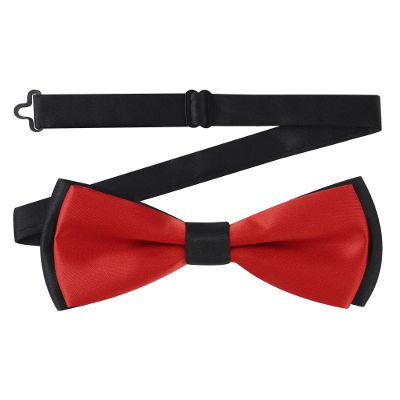 AWAYTR Men's Pre Tied Bow Ties for Wedding Party Fancy Plain Adjustable Bowties Necktie (Dark red&black)
