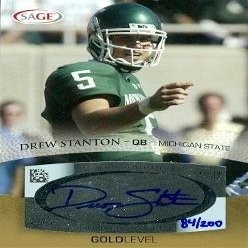 Sports Memorabilia Autograph Warehouse 63784 Drew Stanton Autographed Football Card Michigan State 2007 Sage No. A53 Gold Level