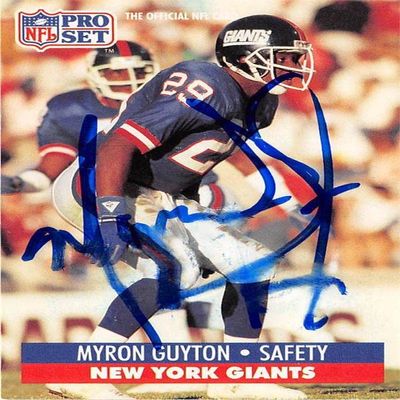 Sports Memorabilia Autograph Warehouse 20166 Myron Guyton Autographed Football Card New York Giants 1991 Pro Set No. 61