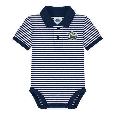 Creative Knitwear Notre Dame University Leprecaun Newborn Striped Polo Bodysuit, Navy, 3-6 Months