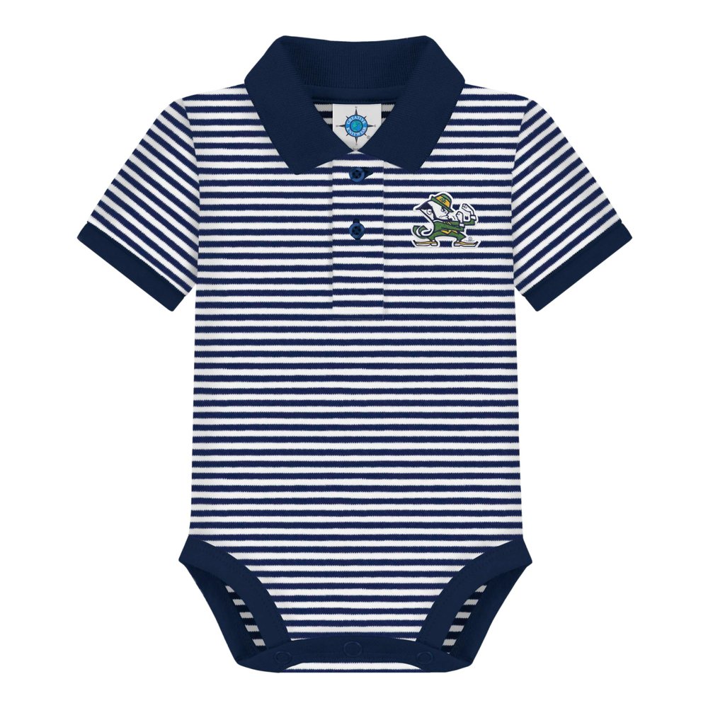 Creative Knitwear Notre Dame University Leprecaun Newborn Striped Polo Bodysuit, Navy, 3-6 Months