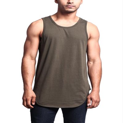 VICTORIOUS Solid Color Long Length Curved Hem Tank Top TT47 - Olive - Large - G14B