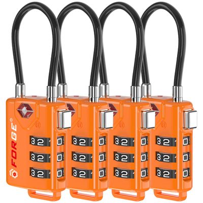 TSA Approved Cable Luggage Locks, Re-settable Combination with Alloy Body, Orange 4 Locks.