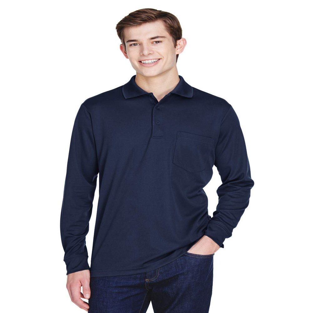 Adult Pinnacle Performance Long-Sleeve Piqu Polo with Pocket 3XL CLASSIC NAVY