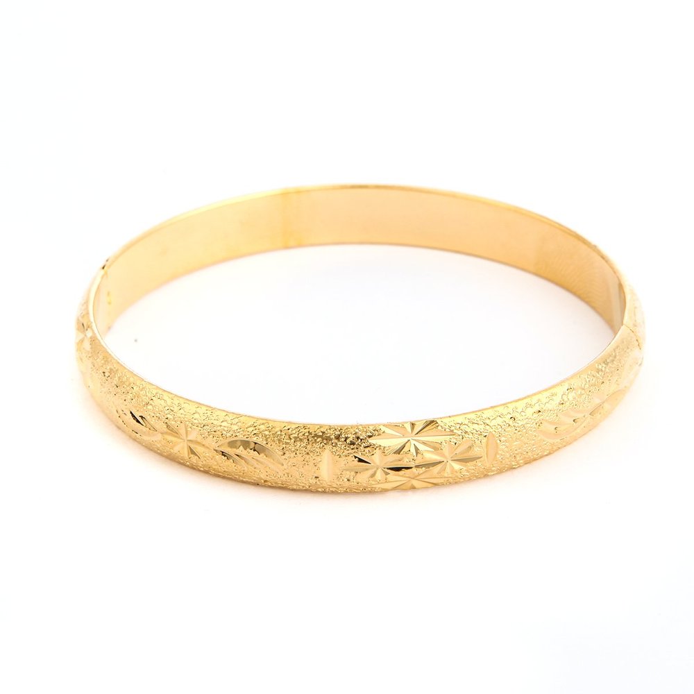 18K Gold Plated Texture Ethiopian Bangle Bracelet Africa Arab Dubai Gold Bangle Bracelet (L)