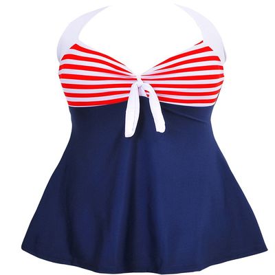Womens Plus Size One Piece Swimsuit Halter Push Up Swimdress Cover up Bathing Suit Sailor Swimwear