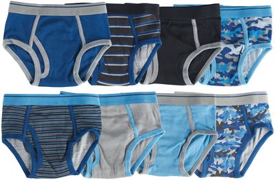 Trimfit Boys Tagless Briefs, 8 Pack Boys Cotton Briefs, Blue/Grey, X-Small