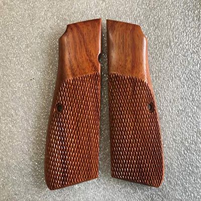 New! Grips Compatible with Browning Hi-Power, Classic Panel, Checkered Hardwood (Reproduction Work) Made & Shipped from Thailand