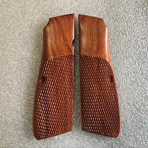 New! Grips Compatible with Browning Hi-Power, Classic Panel, Checkered Hardwood (Reproduction Work) Made & Shipped from Thailand
