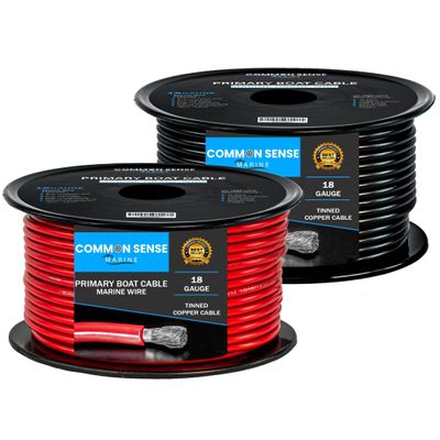 18 Gauge Primary Boat Cable - 100 ft Marine Grade Wire Tinned Oxygen-Free Copper - 18 AWG UL 1426 Standard PVC Wire for Boat, Automotive, Speakers, Camper & Trailers