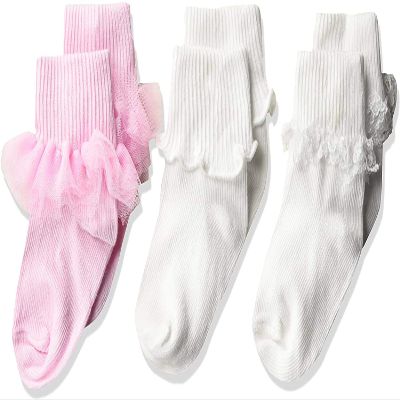 Jefferies Socks Girls' Ruffle/Ripple Edge/lace Baby Socks 3 Pack, Pink/White, Newborn (2188)