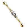14g Industrial Barbell Black Or Gold with Three Gems Anodized Surgical Steel (Gold) view 1