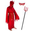 Men's Red Devil Angular Hooded Robe Tunic Halloween Easter Party Cosplay Costume With Devil Pitchfork, Demon Eye Patch view 1