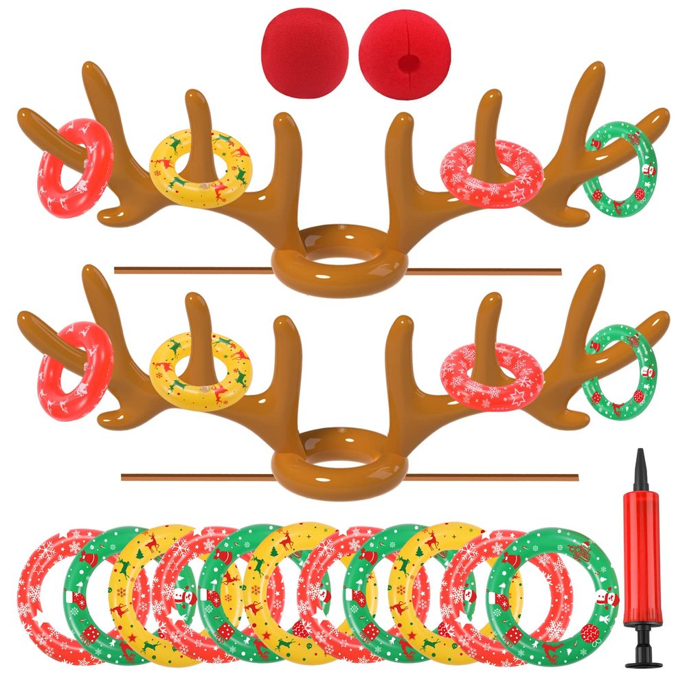 Christmas Games Decorations, Inflatable Reindeer Antler Ring Toss Game, Stocking Stuffers for Men Women Kids Teens Adults, Christmas Party Games Fun Xmas Gifts Carnival Holiday Family