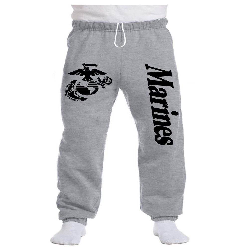 Lucky Ride USMC Marines Sweatpants US Marine Clothing Sweat Pants, Grey, Large