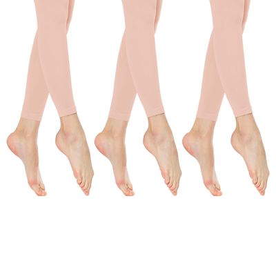 FR DUVAL Pack of 3 Pink Footless Tights for Women made form Spandex and Nylon Breathable Fabric - 60 denier ballet tights for girls - Ideal for Rehearsal, Ballroom Dance, Jazz Dance and Training