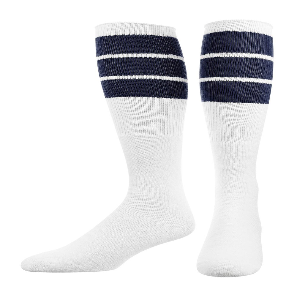 TCK Retro 3 Stripe Tube Socks (Navy, Medium)