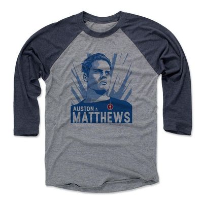 500 LEVEL Auston Matthews Baseball Shirt XXX-Large Navy/Heather Gray - Toronto Hockey Fan Apparel - Auston Matthews Legend B