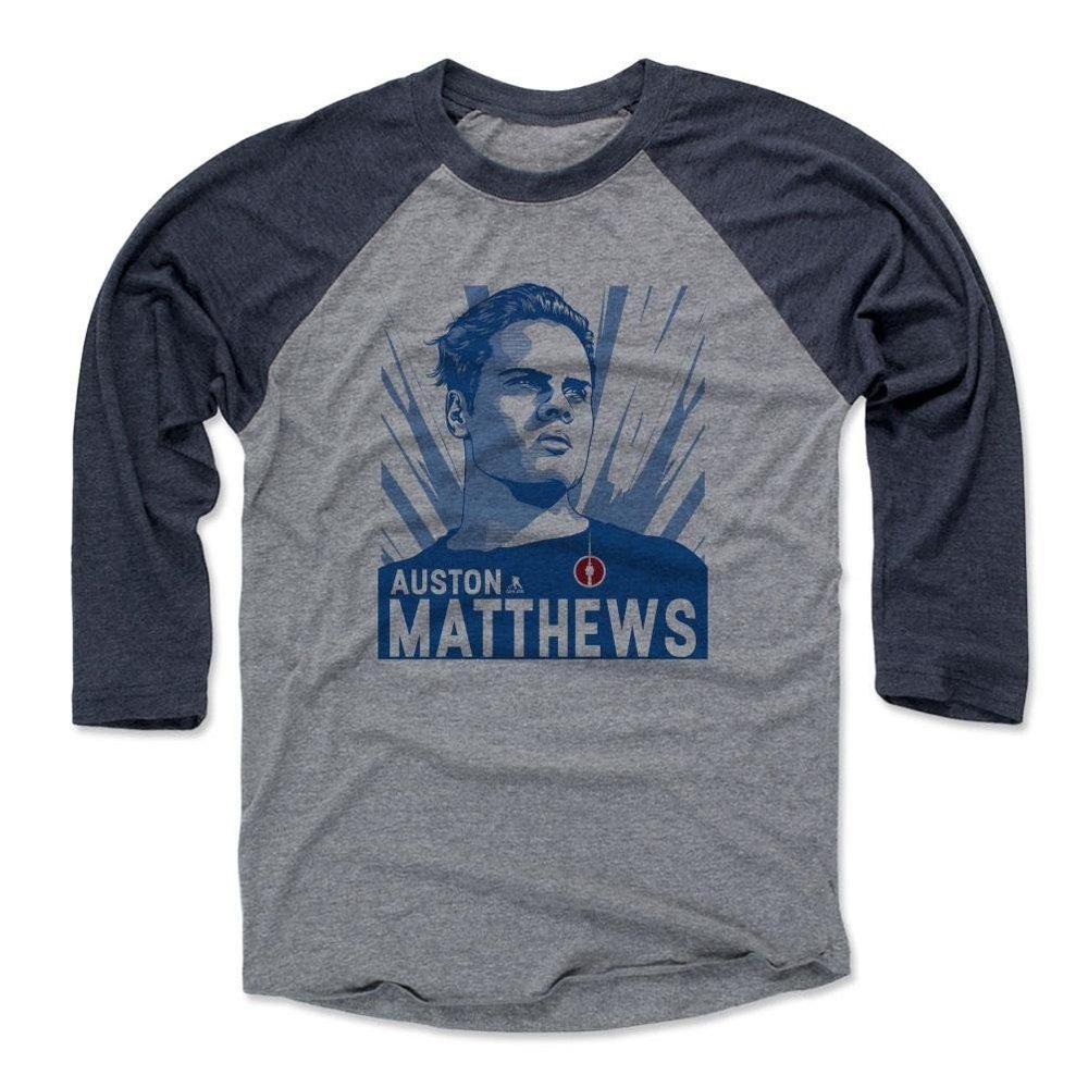 500 LEVEL Auston Matthews Baseball Shirt XXX-Large Navy/Heather Gray - Toronto Hockey Fan Apparel - Auston Matthews Legend B