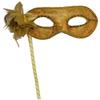 AZYOUNG Woman's Christmas Halloween Black Purple Red White Feather Flower Plastic Masquerade Mask on Stick,(Gold) view 1