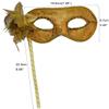 AZYOUNG Woman's Christmas Halloween Black Purple Red White Feather Flower Plastic Masquerade Mask on Stick,(Gold) view 2