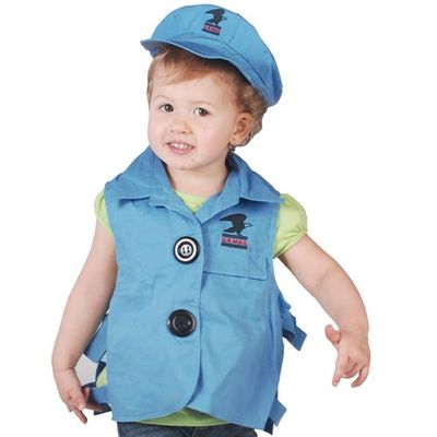 Constructive Playthings 16" L. x 15" W. Mail Carrier Toddler Dress-Up Vest and Hat with Easy Slip-On with Hook and Loop Side Tabs and Sturdy Wipe-Clean Fabric for Ages 18 Months and Up