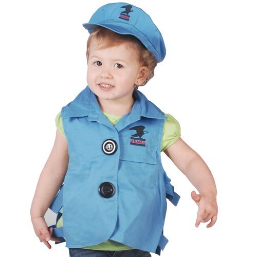 Constructive Playthings 16" L. x 15" W. Mail Carrier Toddler Dress-Up Vest and Hat with Easy Slip-On with Hook and Loop Side Tabs and Sturdy Wipe-Clean Fabric for Ages 18 Months and Up