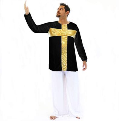 Danzcue Praise Cross Youth Inspired Pullover Dance Top, Black-Gold, M-L