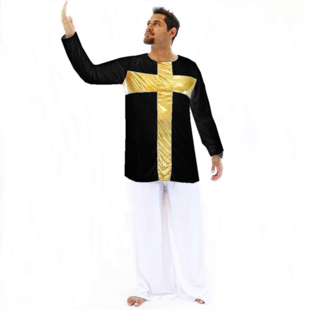 Danzcue Praise Cross Youth Inspired Pullover Dance Top, Black-Gold, M-L