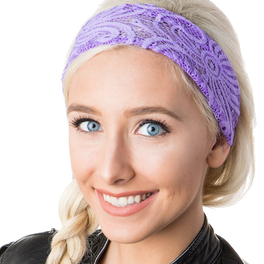 Hipsy Adjustable & Stretchy Lace Xflex Wide Headbands for Women Girls & Teens (Lace Purple)
