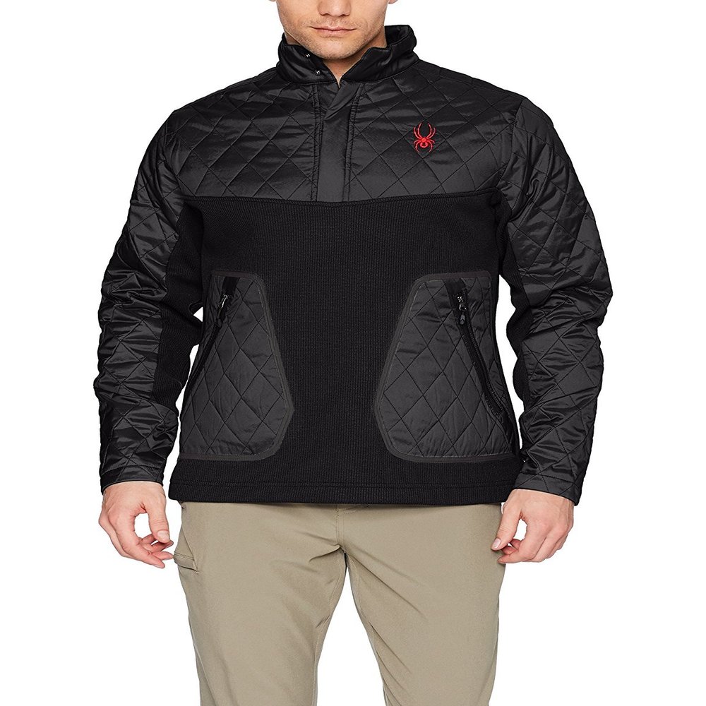 Spyder Men's Ouzo 1/2 Snap Light Weight Hybrid Stryke Jacket, Black/Black, X-Large