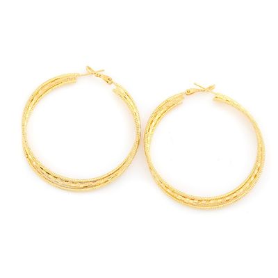24K Gold Plated Big Round Textured Twist Overlapping Triple Hoop Earrings (D:5.6cm)