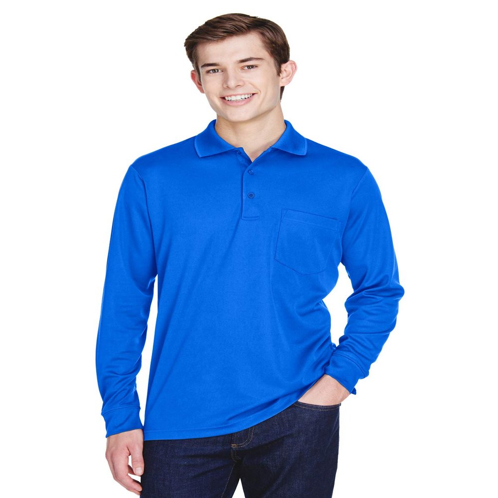 Adult Pinnacle Performance Long-Sleeve Piqu Polo with Pocket 5XL TRUE ROYAL