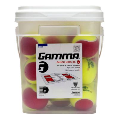 Gamma Quick Kids 36 Training Tennis Balls for Kids & Beginners, Reduced Speed & Bounce, Great for Tennis Practice, USTA & ITF Approved for Use in 10 & Under Tournaments, Bucket of 24