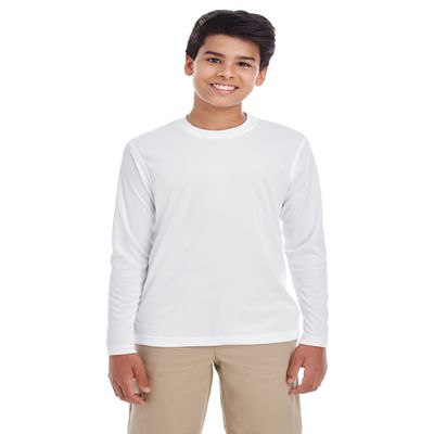 UltraClub Youth Cool & Dry Performance Long-Sleeve Top XL WHITE