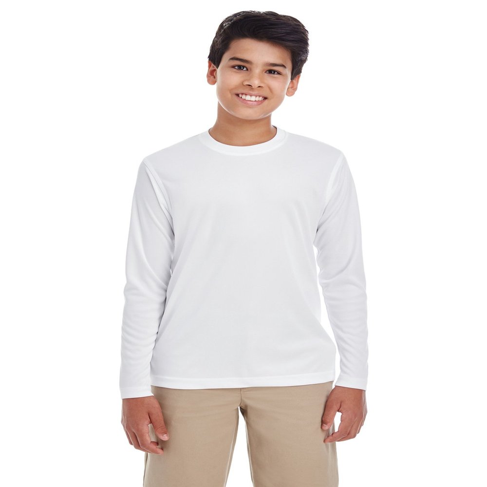 UltraClub Youth Cool & Dry Performance Long-Sleeve Top XL WHITE