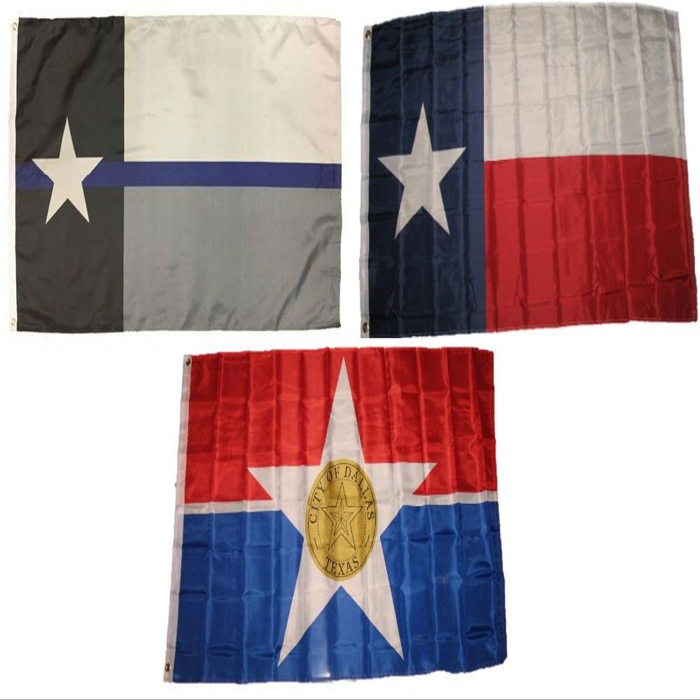 3x5 3'x5' Wholesale Police Blue & State of Texas & City of Dallas Flag Set