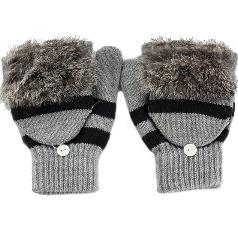 LerBen Women Winter Gloves Wool Fingerless Texting Gloves with Mitten Cover