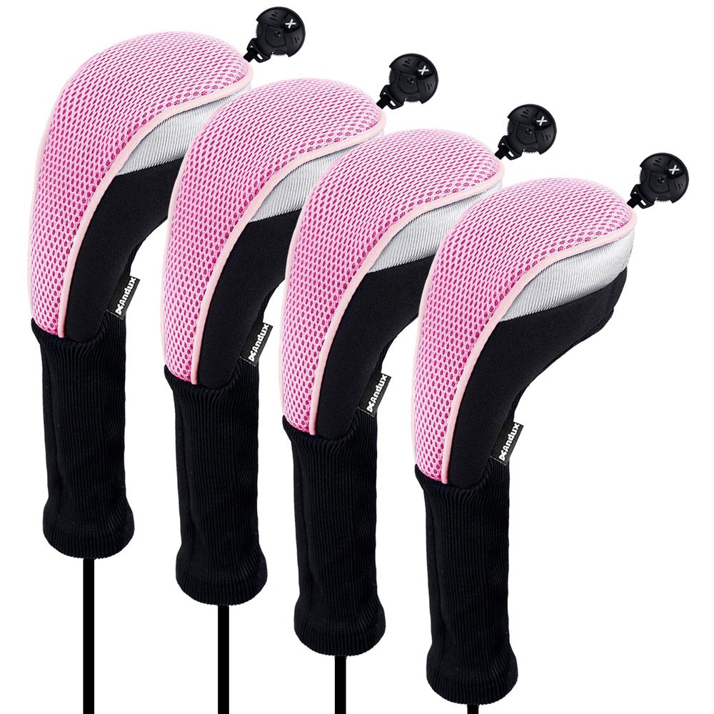 Andux 4pcs/Pack Long Neck Golf Hybrid Club Head Covers Dial No. Tag CTMT-02 Pink