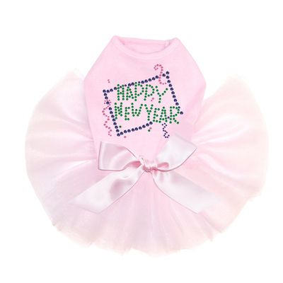 Happy New Year Confetti - Bling Rhinestone New Year Dog Tutu Dress, XXS Pink