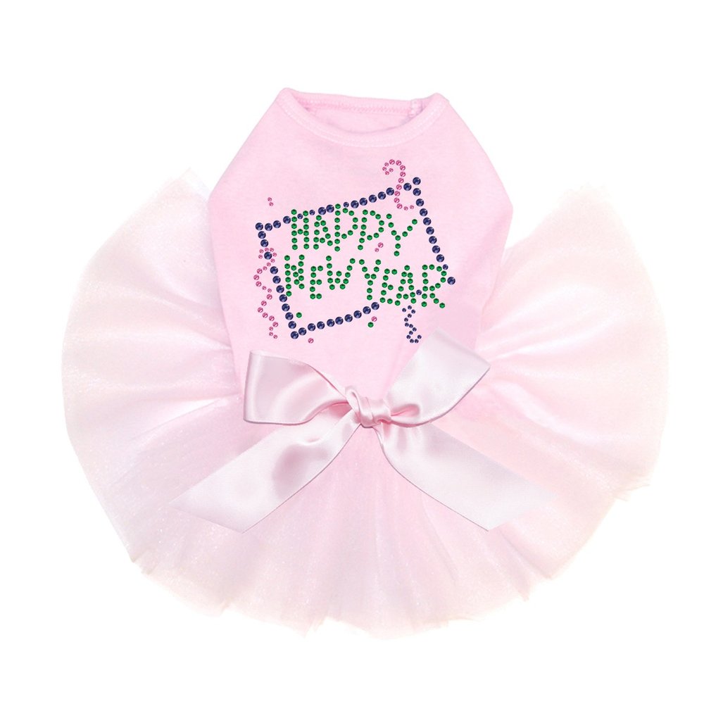 Happy New Year Confetti - Bling Rhinestone New Year Dog Tutu Dress, XXS Pink